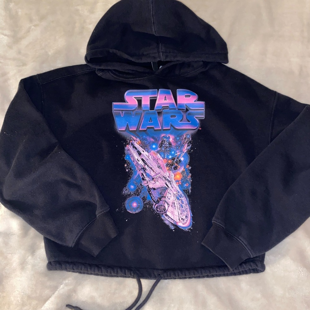 💙. Star Wars Black Graphic Cropped Hoodie With Drawstring Waist. - Picture 8 of 12